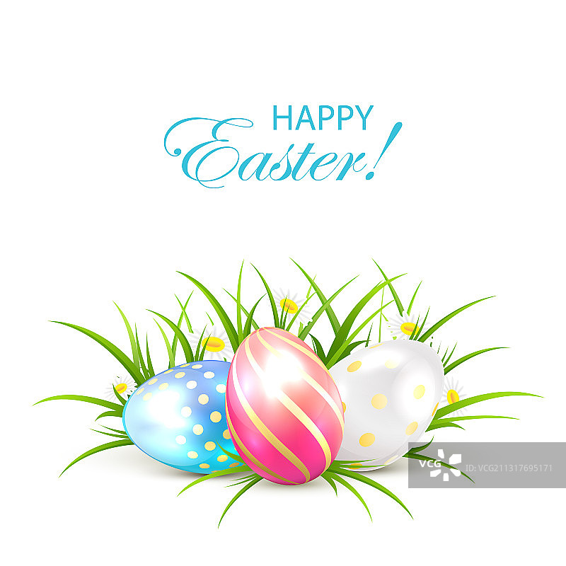 带有青草的三颗复活节彩蛋图片素材