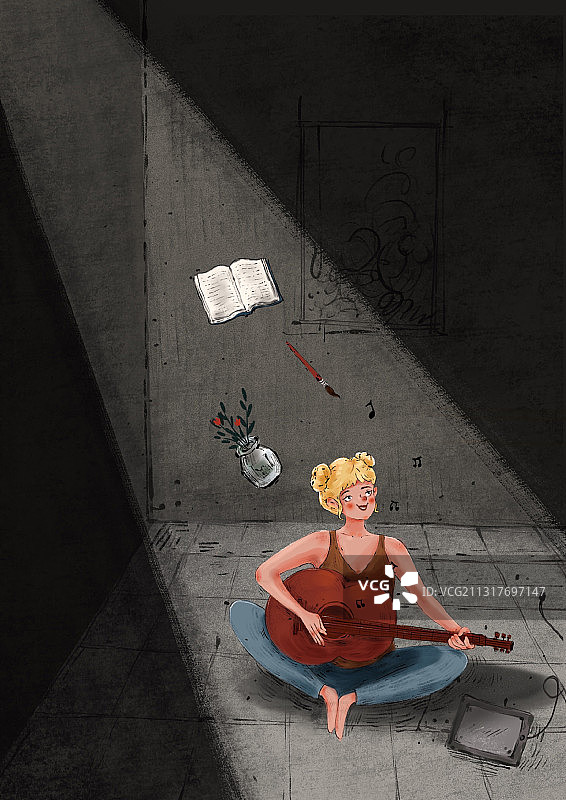 弹吉他的快乐女孩图片素材