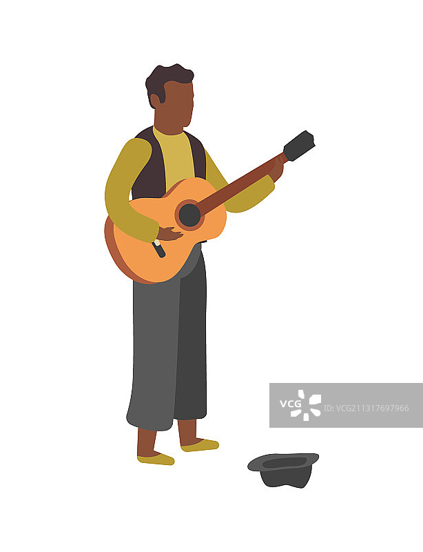 街头艺人表演：男子弹吉他图片素材