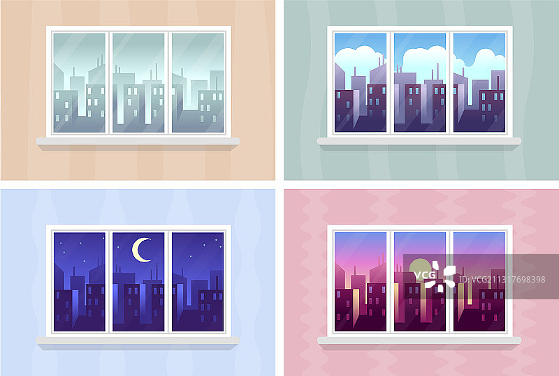 窗外早、晚城市景观图片素材