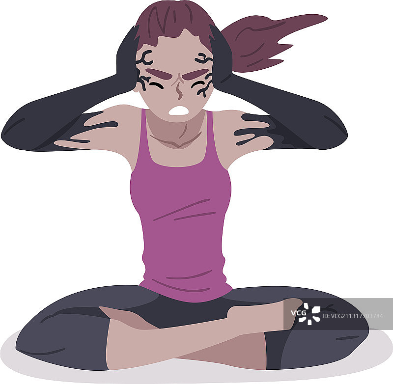 心情低落的女孩盘腿坐在地上图片素材