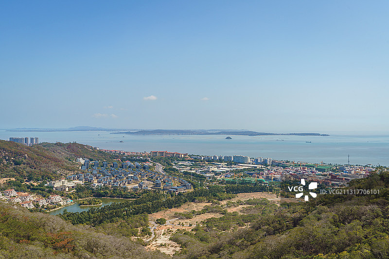 俯瞰厦门环岛路风景和金门县海岛图片素材