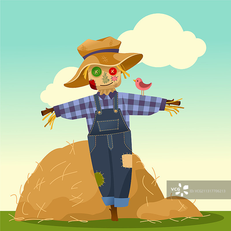 卡通彩色稻草人角色景观图片素材