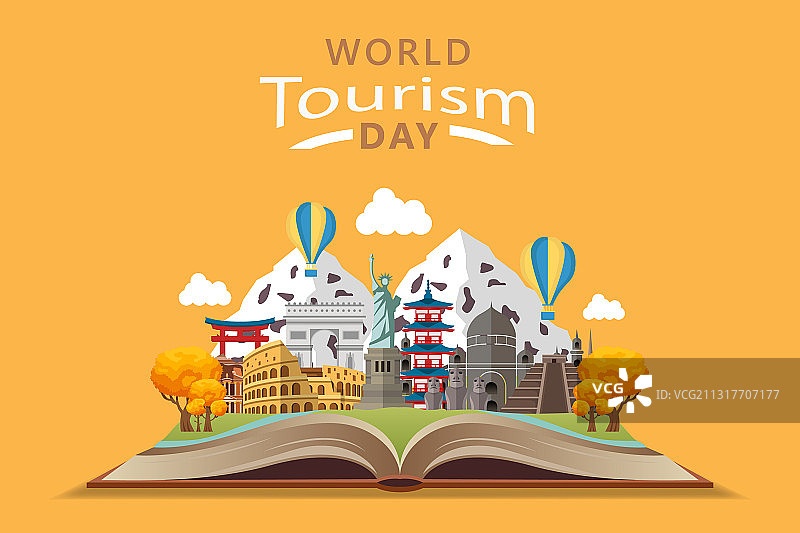 手绘世界旅游日概念图片素材