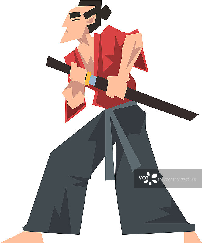 穿着红色空手道服的日本武士图片素材