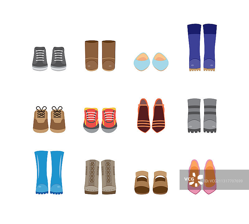 卡通时尚靴子和鞋子图标图片素材
