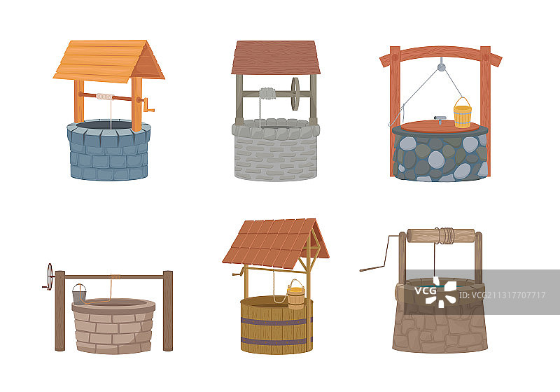 乡村风格的石制和木制水井设计图片素材