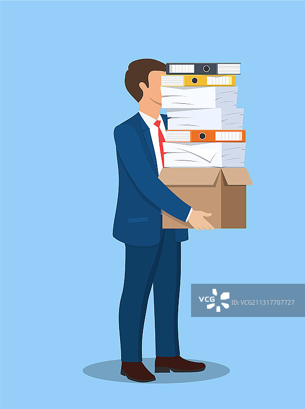 焦虑的商人拿着一堆文件夹图片素材