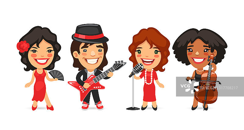 卡通人物：音乐家，舞者和歌手图片素材
