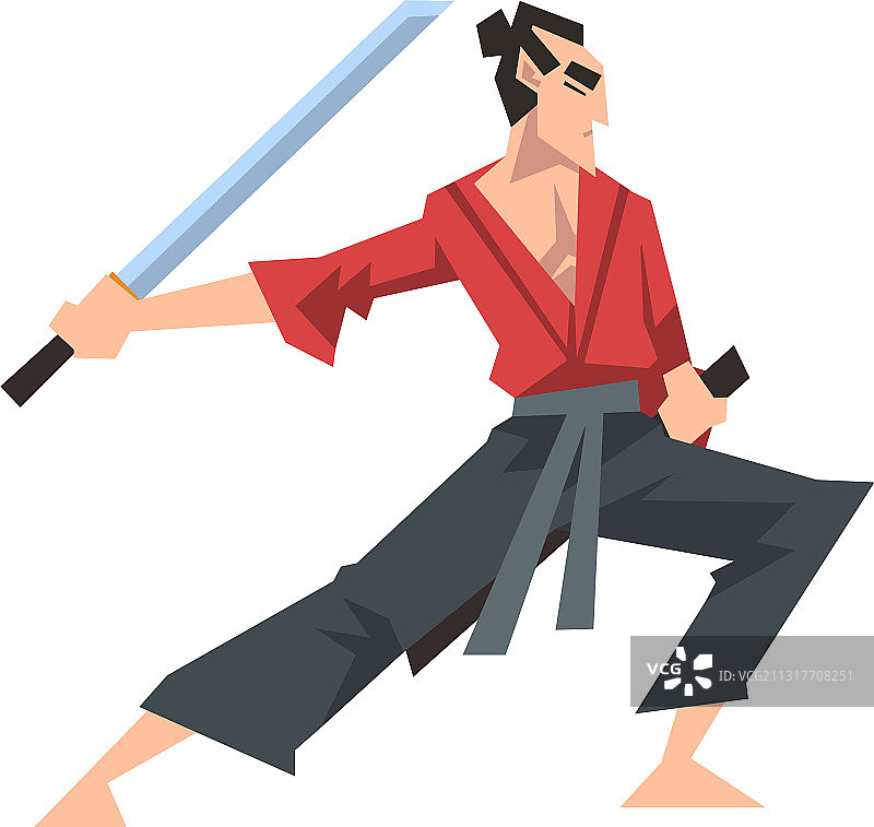 穿着红色空手道服的日本武士图片素材