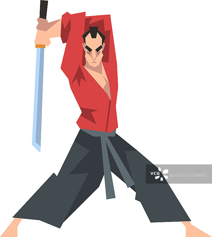 穿着红色空手道服的日本武士图片素材