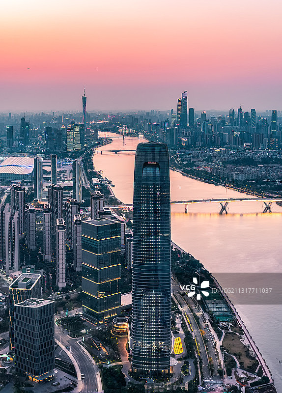 广州琶洲日落城市天际线图片素材