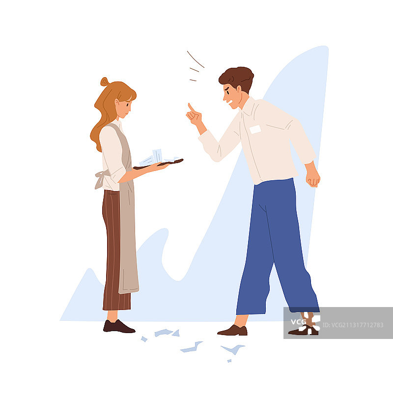 愤怒的餐厅经理冲着女服务员喊叫图片素材