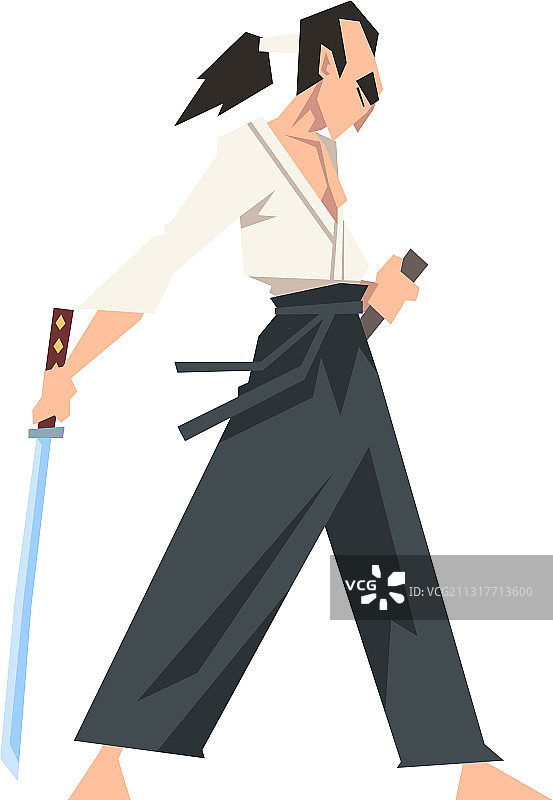 勇敢的日本武士，手持武士刀，身穿和服图片素材