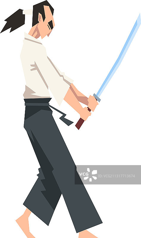 勇敢的日本武士，手持武士刀，身穿和服图片素材