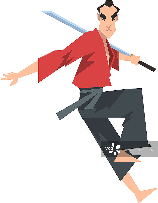 穿着红色空手道服的日本武士图片素材