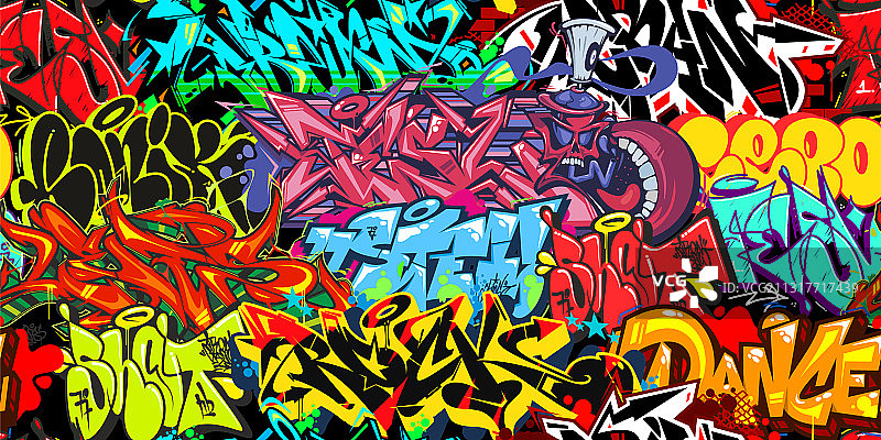 彩色涂鸦街头艺术无缝图案图片素材