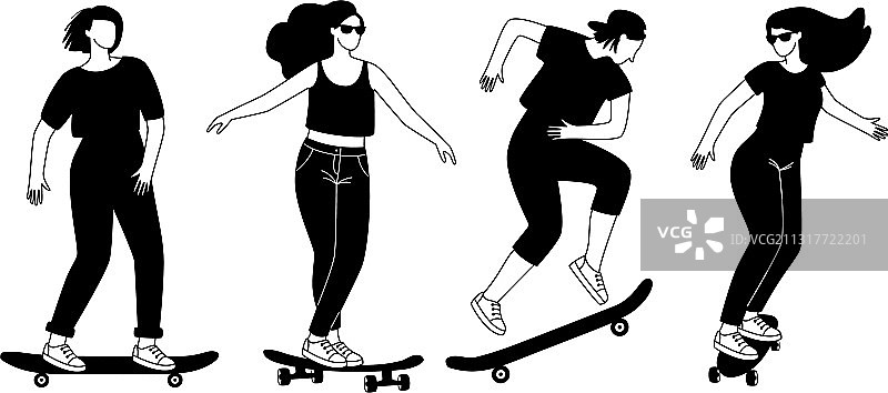 街头长板剪影图片素材