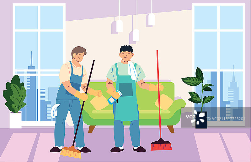 家庭清洁服务中的男人图片素材