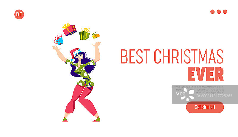 温馨的圣诞节庆祝活动着陆页与女孩图片素材