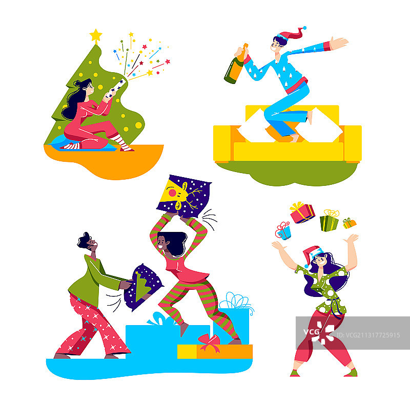 睡衣派对卡通人物套装图片素材