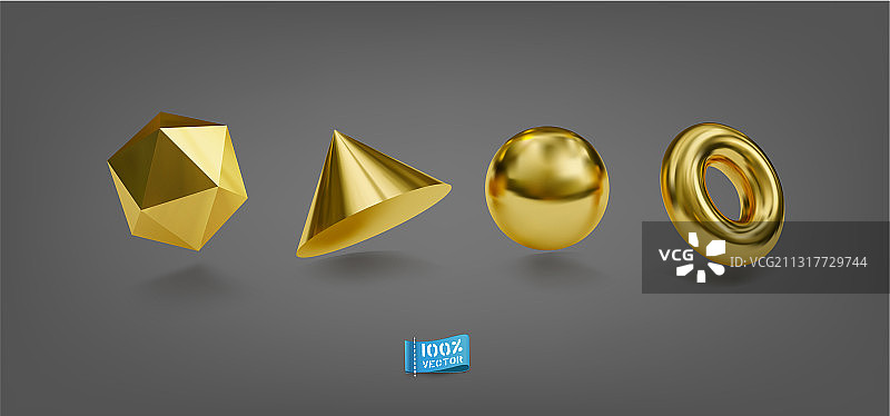 逼真的金色几何图形集合图片素材