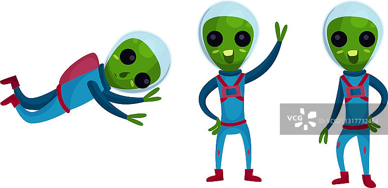 身穿宇航服的绿色外星生物站立图片素材