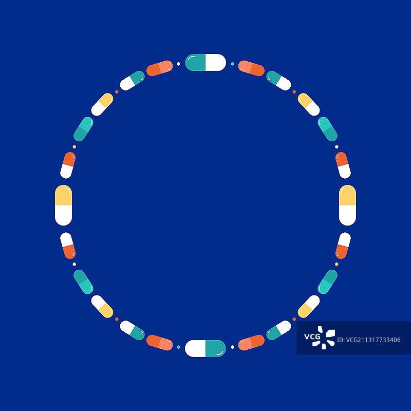带彩色药丸的圆形框架卡片模板图片素材