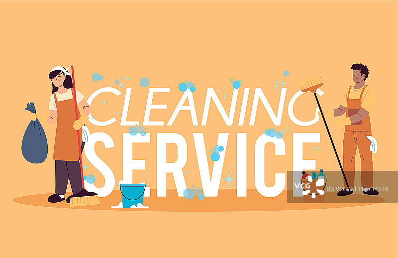 穿着清洁服务制服的男人和女人图片素材