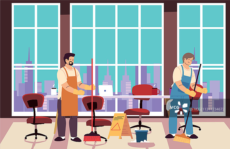 房间内的清洁服务人员图片素材
