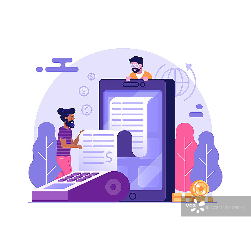 扁平设计风格的手机支付在线账单概念图片素材