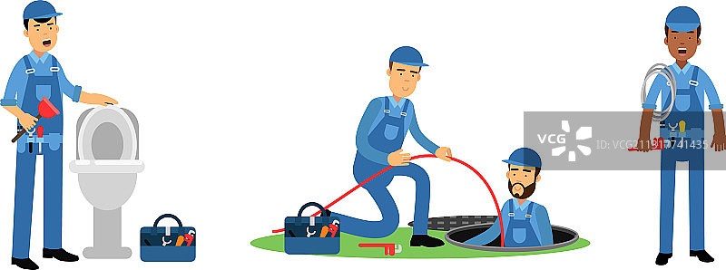 身穿蓝色制服的专业水管工正在修理图片素材