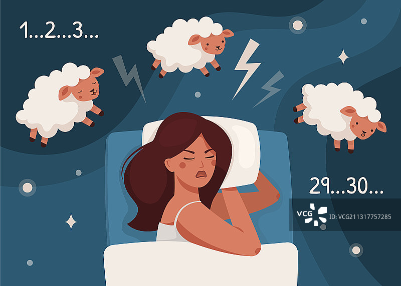 失眠的女孩在床上数羊图片素材