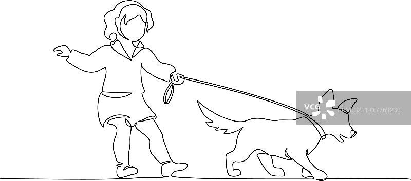 可爱小女孩单线连续画图片素材