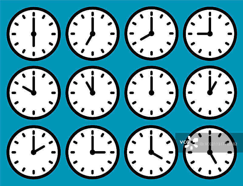 具有不同时间的钟表图标图片素材