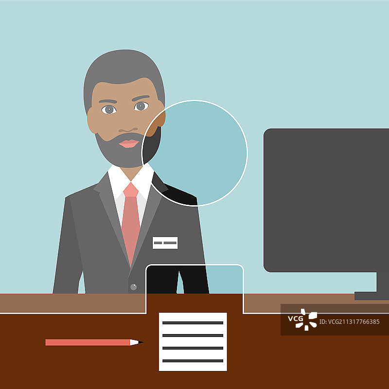 扁平风格银行里的黑人男职员图片素材