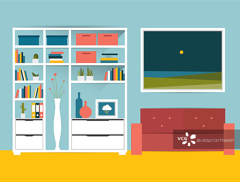 扁平风格客厅内饰设计图片素材