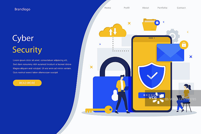 网络安全现代扁平风格着陆页图片素材