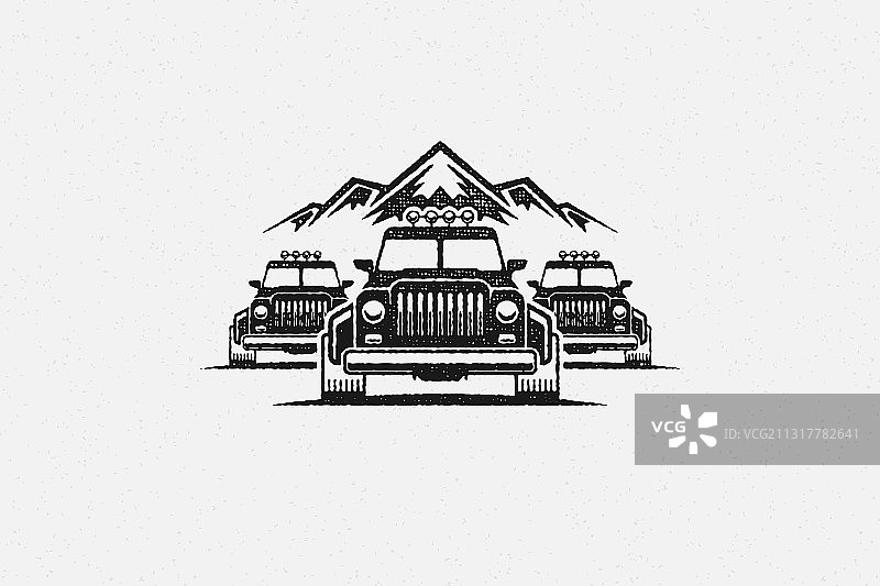 山脉附近的越野车剪影图片素材