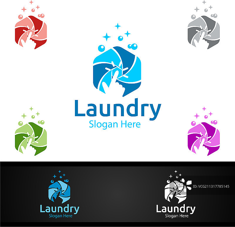 洗衣店Logo设计，包含衣物和水元素图片素材