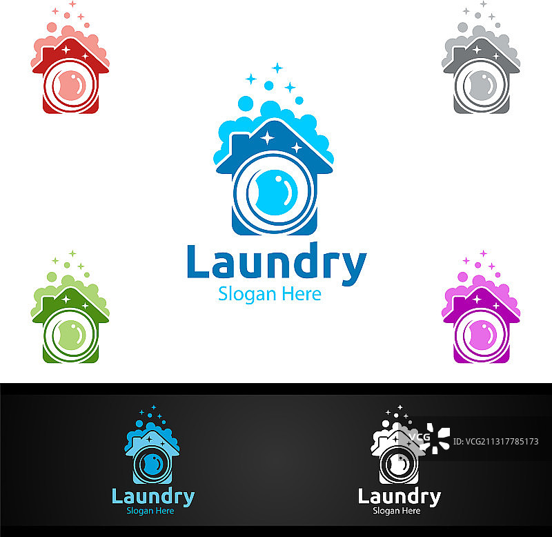 洗衣店Logo设计，包含衣物和水元素图片素材