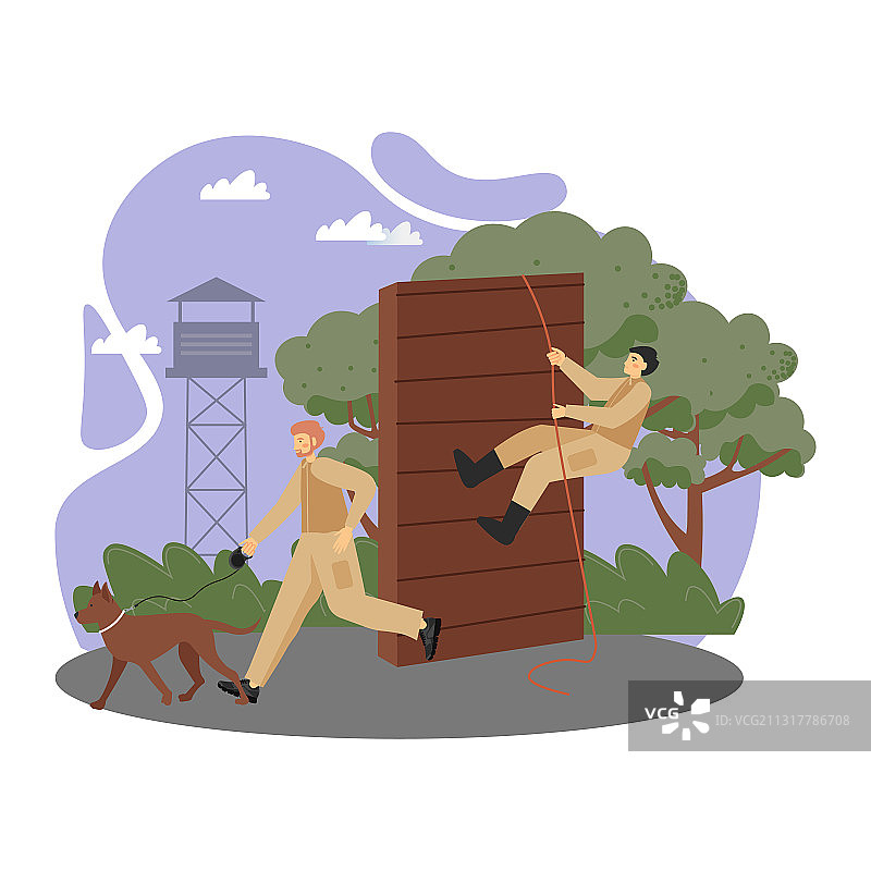 军队士兵攀绳卡通人物图片素材