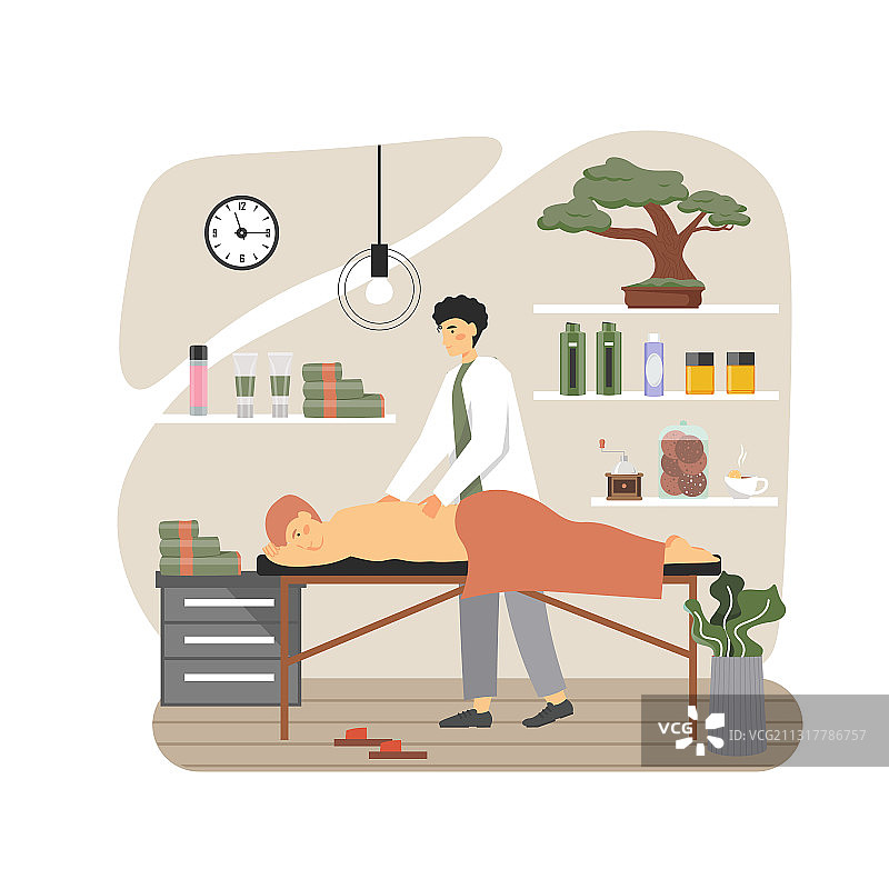 按摩理疗师为顾客进行背部按摩图片素材