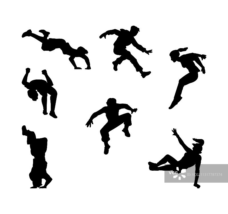 黑色跑酷人物剪影扁平卡通图片素材