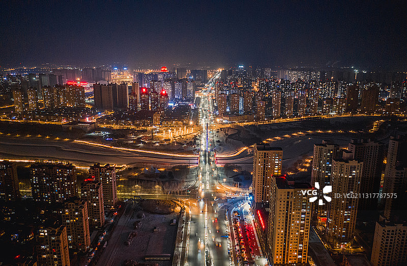 辽宁沈阳沈北新区城市夜景航拍图片素材