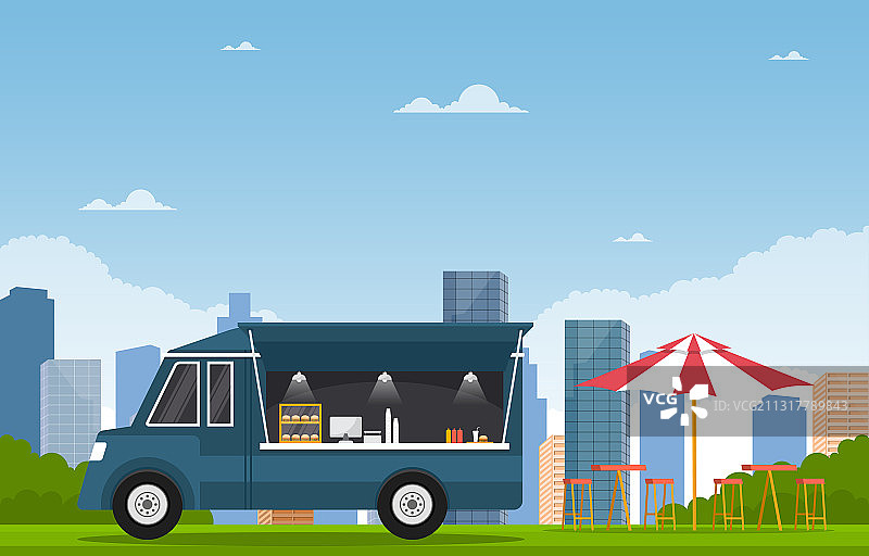 街头店铺城市送餐车厢式货车图片素材