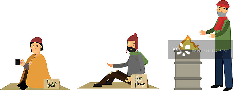 拿着纸板标志的无家可归的男人图片素材