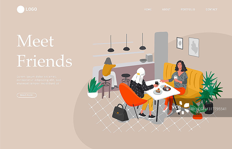 女友们坐在一起的着陆页模板图片素材