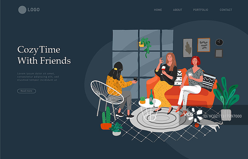 女孩坐姿着陆页模板图片素材