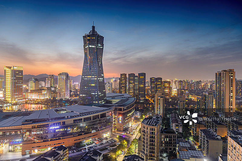 杭州西湖文化广场夜晚城市风景图片素材
